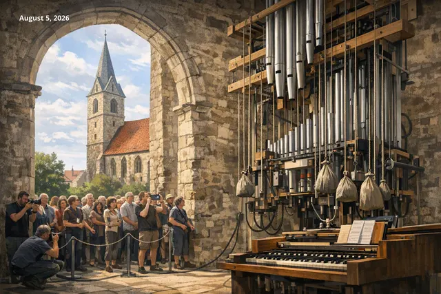 Interior of Burchardi Church in Halberstadt, Germany, with the purpose-built mechanical organ for John Cage's 639-year-long performance ORGAN²/ASLSP