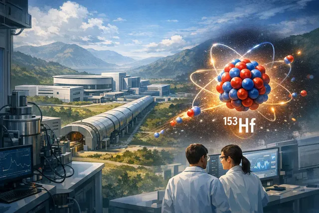 Illustration of HIAF producing and identifying rare hafnium-153 nuclei