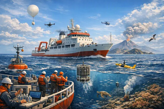 Research vessel Kexue sailing through the Western Pacific during an oceanographic expedition