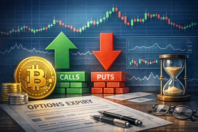 Abstract visualization of Bitcoin options expiry data showing put/call ratio and max pain price on Deribit exchange