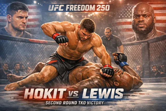 Josh Hokit celebrating his TKO victory over Derrick Lewis in the Octagon at UFC Freedom 250