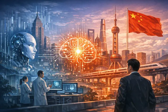 A conceptual illustration showing Alibaba's AI infrastructure investment strategy, with data centers, cloud computing symbols, and financial indicators in a Chinese technology land