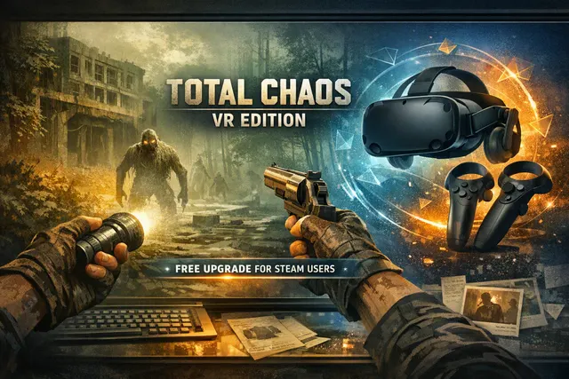 A dimly lit, misty corridor of Fort Oasis, the setting for Total Chaos VR Edition, evoking the game's oppressive survival horror atmosphere.