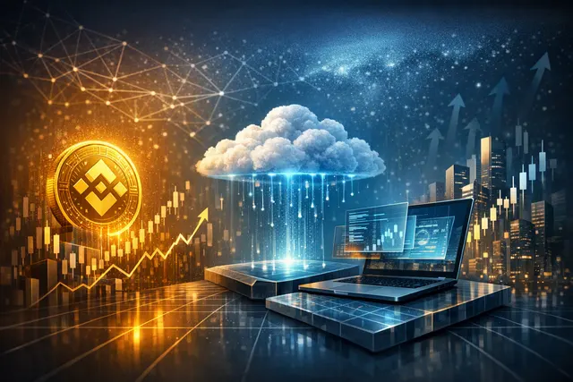 Editorial illustration of Microsoft Azure cloud infrastructure connecting to BNB Chain AI agents