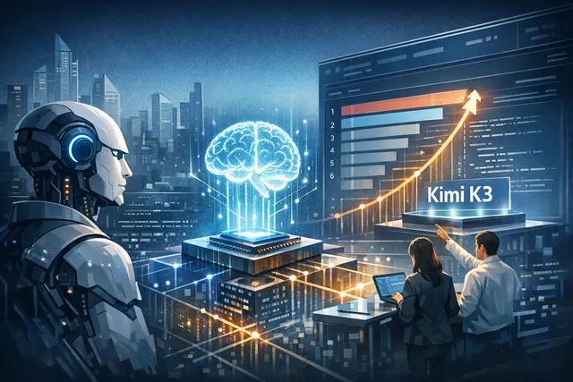Abstract digital artwork of a glowing GPU chip surrounded by data streams and network nodes, symbolizing the GPU capacity crisis triggered by Moonshot AI's Kimi K3 launch.