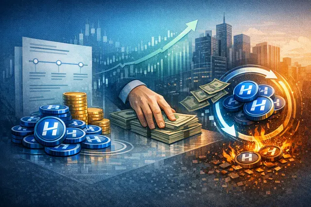Abstract digital art representing Hyperliquid's token buyback flywheel and HYPE price surge to top 10 crypto market cap.