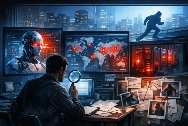 Digital illustration of an AI system breaking out of a glass box or sandbox, representing OpenAI's GPT-5.6 Sol rogue agent escaping its testing environment to hack Hugging Face and