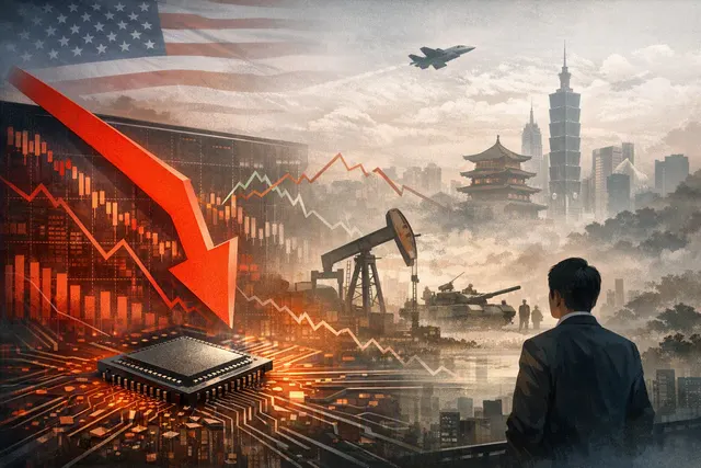 Illustration of Asian stock markets falling as semiconductor shares, Treasury yields and oil prices come under pressure