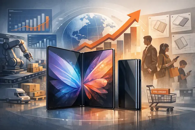 Samsung Galaxy Z Fold 8 series devices showing the new passport-shaped design with wider cover screen