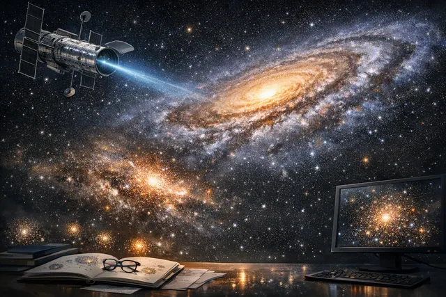 Illustration of a dwarf galaxy merging with the young Milky Way