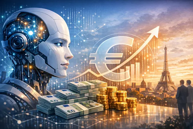 Illustration representing Mistral AI's growth and fundraising ambitions in the European AI landscape.
