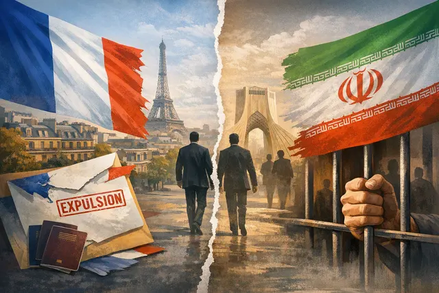 Illustration of France and Iran in a diplomatic standoff after the detention of French embassy staff in Tehran