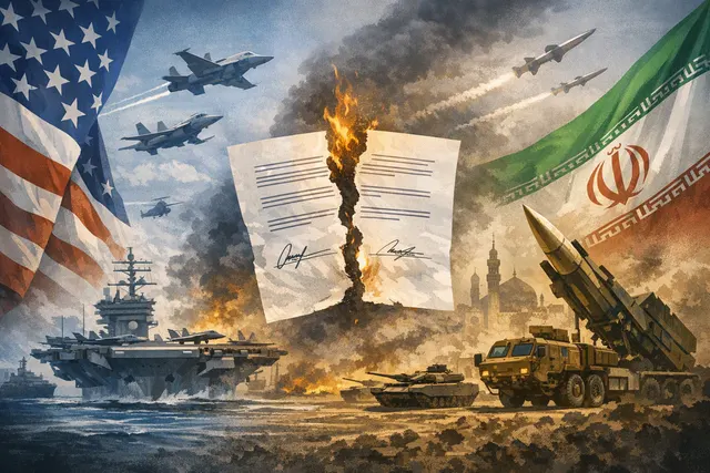 AI-generated illustration of U.S.-Iran diplomacy and tensions around the Strait of Hormuz