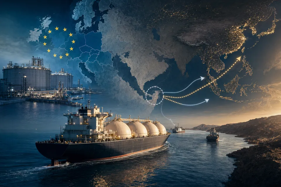 LNG tanker and European gas market concept illustrating tightening supply and global LNG trade