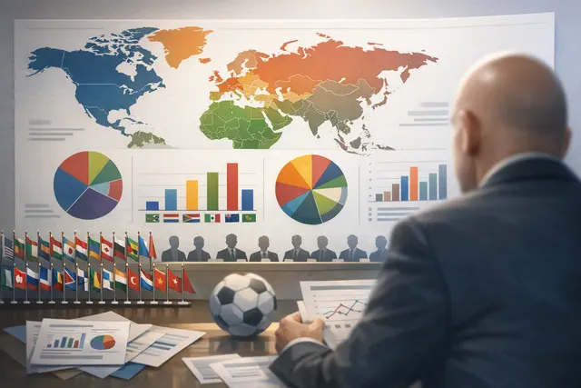 Conceptual image of a FIFA ballot box with a world map in the background, representing the divided vote on Gianni Infantino ahead of the 2027 presidential election.
