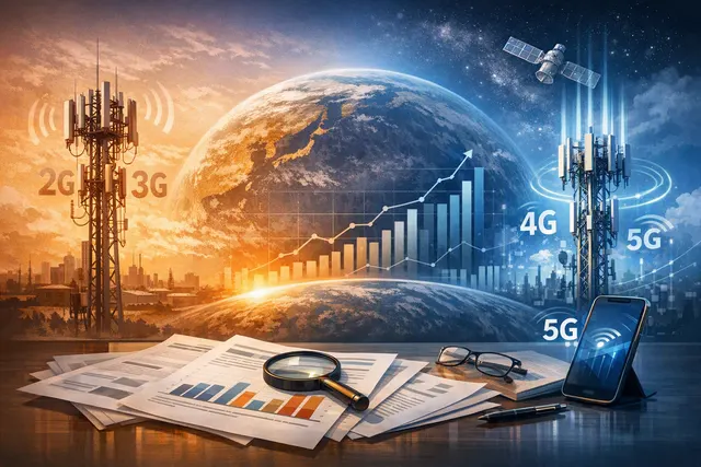 Abstract visualization of 2G and 3G network shutdown data from the GSA's August 2026 report