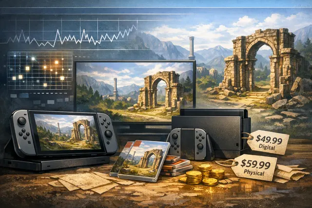 The Elder Scrolls IV: Oblivion Remastered key art featuring the game's iconic statue and Oblivion gate, displayed on a Nintendo Switch 2 screen.
