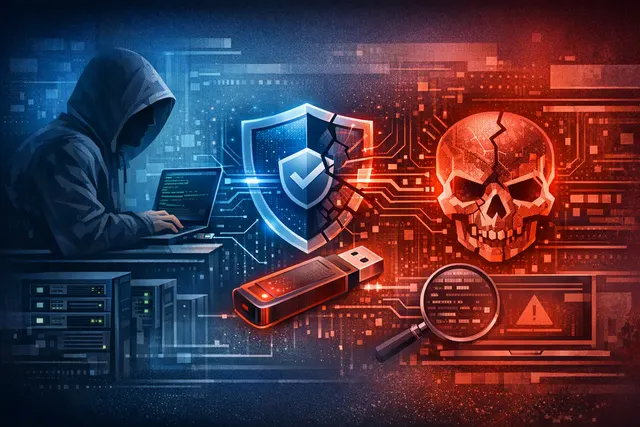 Abstract digital illustration of a shield with a Trojan horse symbol inside, representing the Bring Your Own EDR attack that weaponizes SentinelOne endpoint protection against itse