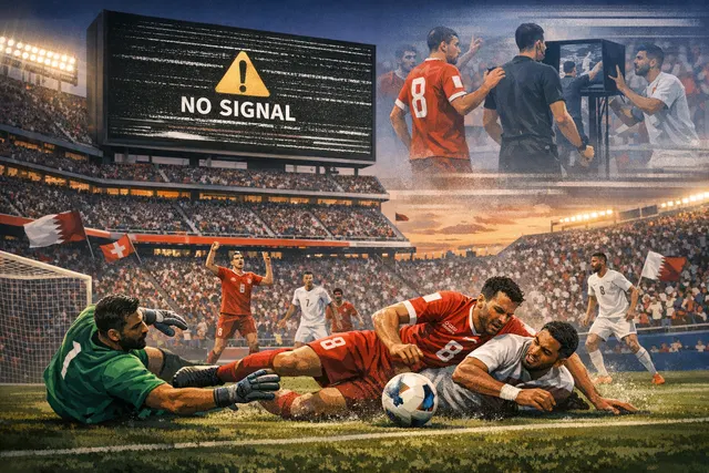 VAR technical outage controversy during Qatar vs Switzerland 2026 World Cup match at Levi's Stadium with fans reacting to the missing offside graphic