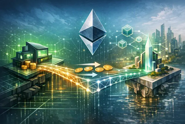 Illustration of KuCoin ETH deposits connecting to Robinhood Chain with a warning about sending only native ETH