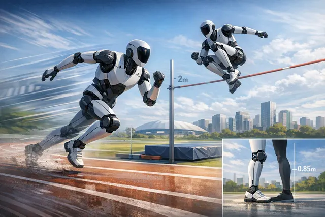 Illustration of Unitree’s Superman humanoid robot running and jumping