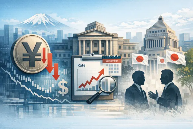 Japanese yen banknotes and US dollar bills arranged on a dark background, representing the USD/JPY exchange rate and currency intervention