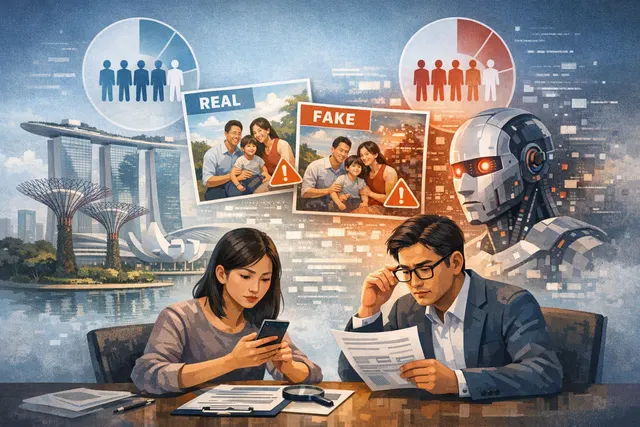 Illustration of a professional evaluating AI-generated information and misinformation