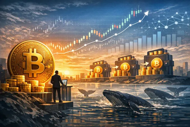 Illustration of large Bitcoin holders accumulating cryptocurrency during a volatile market