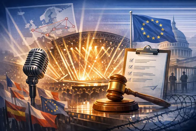 Eurovision Song Contest stage with lighting and audience, representing the 2027 rule changes