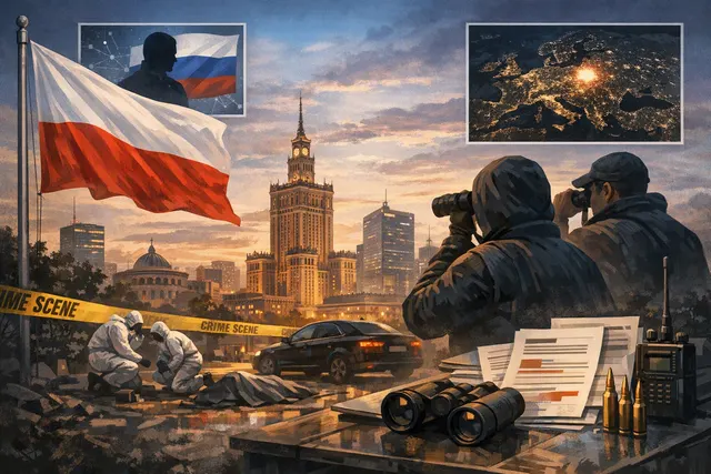Editorial hero image for article on Poland foiling Russian assassination plot in Warsaw.
