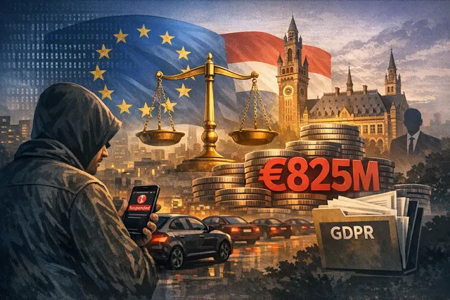 Illustration of Uber driver accounts being evaluated by an automated algorithm under European GDPR oversight