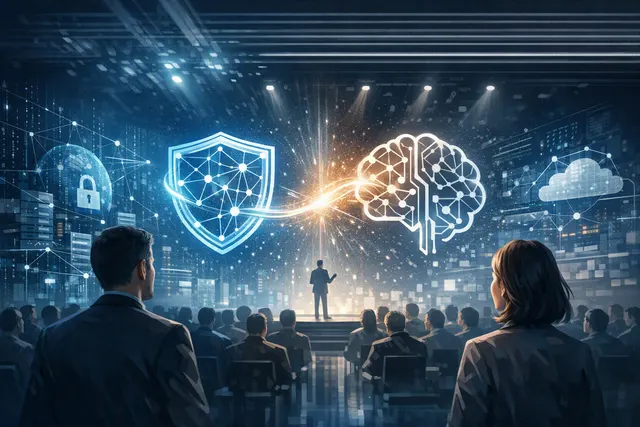Sophos and OpenAI partnership announcement artwork with the Sophos Fusion platform and OpenAI brand elements