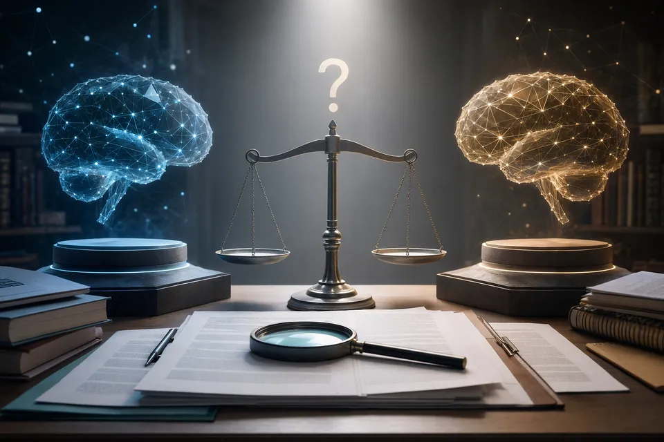 兩個 AI 模型在研究報告、引用與審核流程上的對比示意圖