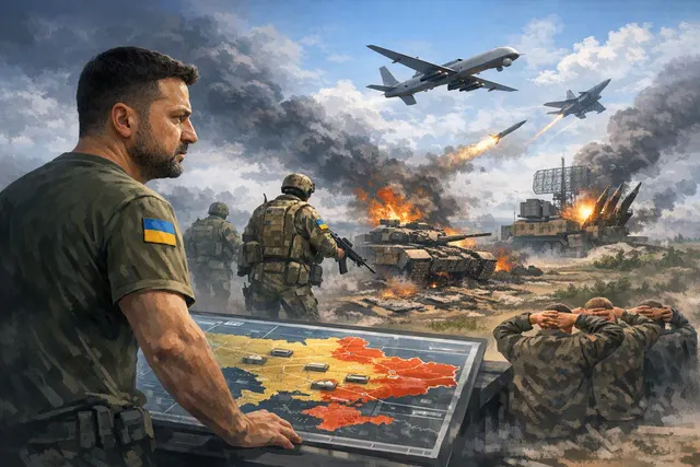 Conceptual image representing Ukraine's war developments in mid-August 2026: territorial gains, attrition, and long-range strikes.