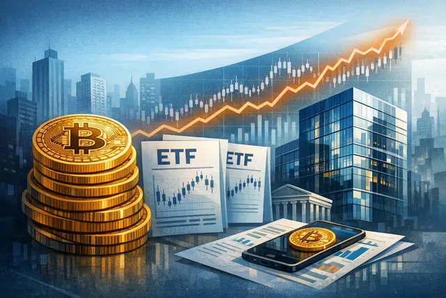 Conceptual illustration comparing a spot Bitcoin ETF with Strategy stock as routes to Bitcoin exposure