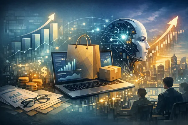 Shopify Q2 2026 earnings report with key metrics displayed on a digital interface showing revenue growth, GMV, and stock performance