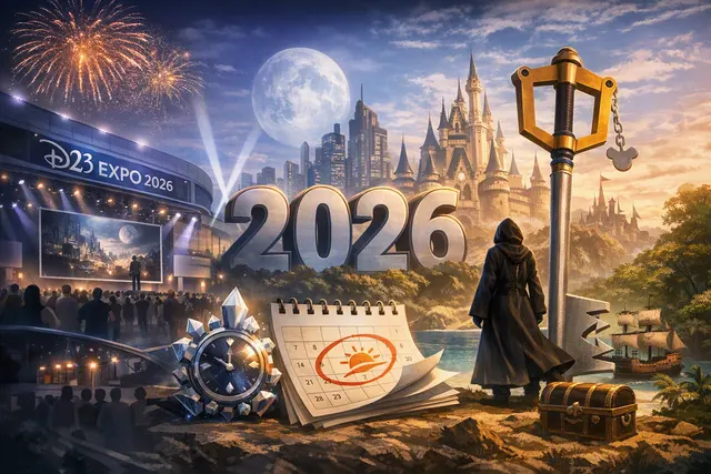 Sora in Quadratum with the Land of the Dead from Coco in the background, with Día de Muertos face paint and Keyblade drawn, promotional artwork style.