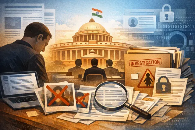 Mark Zuckerberg and the Meta logo behind Indian flag motifs, symbolising the regulatory showdown over PM Modi's video takedown and safe harbour immunity