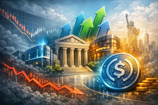 Visual representation of competing stablecoins USDC and Open USD, symbolizing the stablecoin market battle between Circle and the Open Standard consortium.