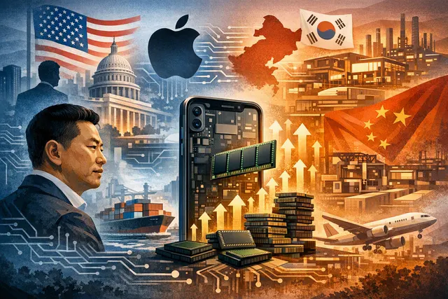 Conceptual illustration of smartphone components with a memory chip highlighted, representing the 2026 memory price crisis