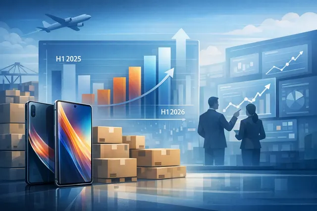 Editorial illustration of a flexible OLED smartphone display and Samsung Display’s Asan A7 expansion