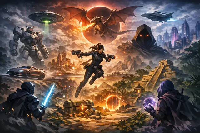 AI-generated image showing Fortnite Chapter 7 Season 4 Override branding with pixelated and glitch effects, representing the upcoming gaming crossover season.