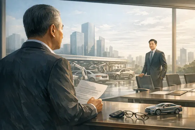 Illustration of Li Shufu’s planned succession at Geely Auto, with Andy An taking over as chairman