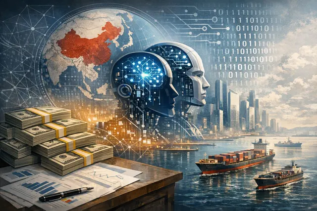 Editorial illustration of ByteDance financing AI infrastructure through a multibillion-dollar offshore syndicated loan