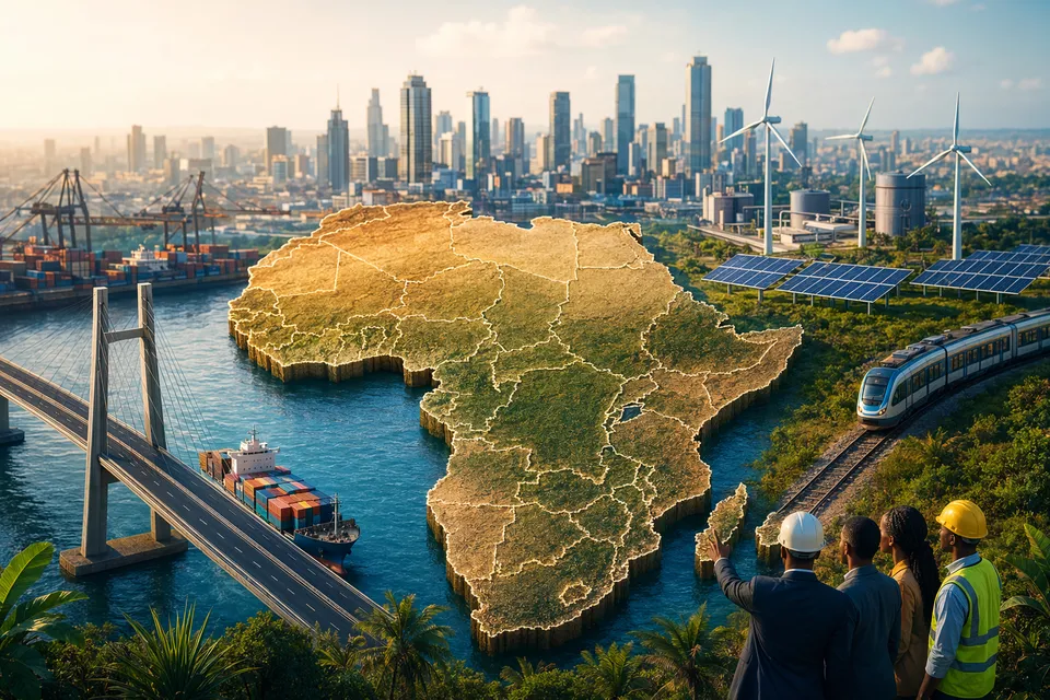 Illustration representing global investment guarantees supporting infrastructure and development projects across Africa