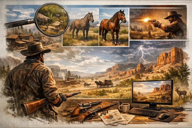 Side-by-side comparison of Red Dead Redemption with and without the Reality Redemption mod, showing improved textures, lighting, and draw distance