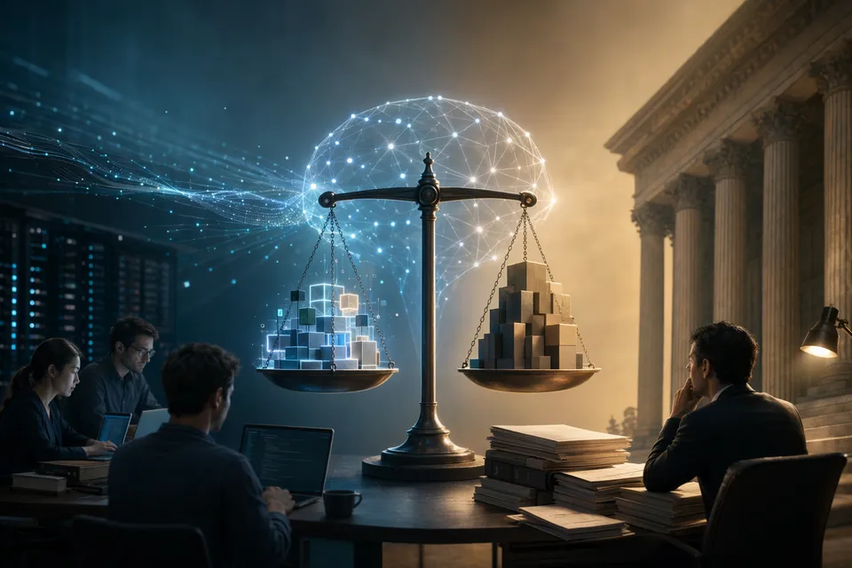 Conceptual illustration of open-source legal AI tools competing with enterprise legal AI platforms