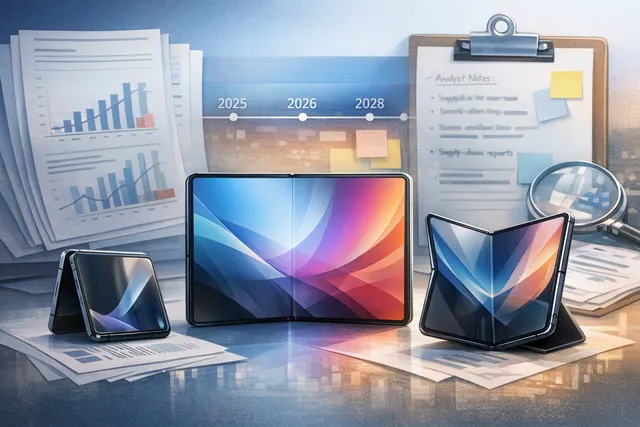 Concept rendering of a foldable iPhone showing a large inner display, reflecting Apple's rumored foldable lineup through 2028.