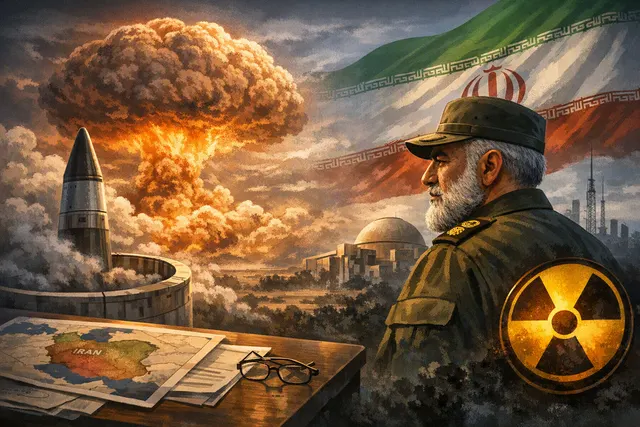 A conceptual image depicting a world map with highlighted US military bases and Iranian military symbols, visualizing the IRGC general's warning of global base occupations in the e