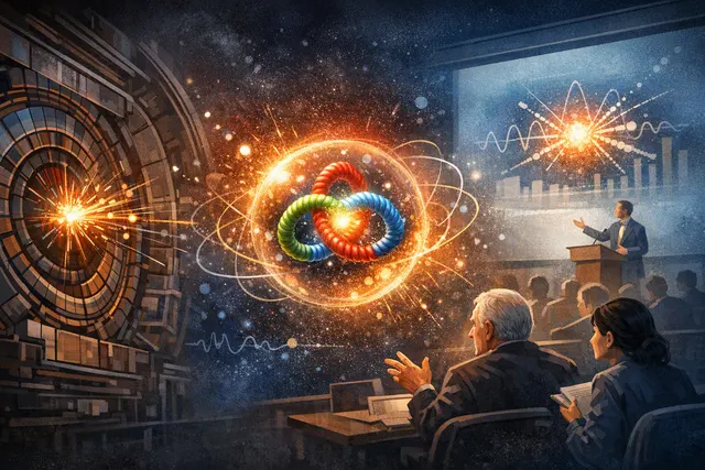 Illustration of gluons forming the X(2370) particle in a particle-physics detector